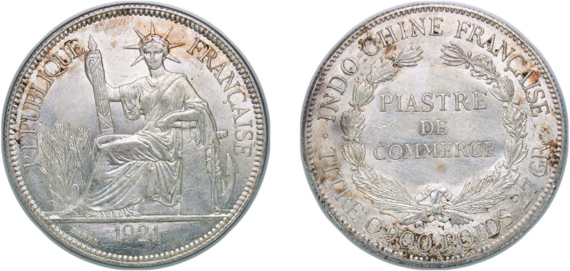 French Indochina French colony 1921 1 Piastre Silver (.900) Paris Mint (4850000)...