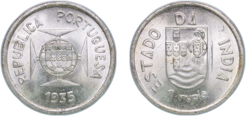 India India - Portuguese colony 1935 1 Rupia Silver (.917) Lisbon Mint (300000) ...