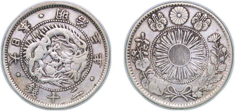 Japan Empire M3 (1870) 年三治明 20 Sen - Meiji Silver (.800) 4.95g VF Y 3 JNDA 01-20...