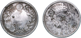 Japan Empire M9 (1876) 年九治明 1 Trade Dollar - Meiji Silver (.900) 26.91g VF Chopmarked Y 14 JNDA 01-12
