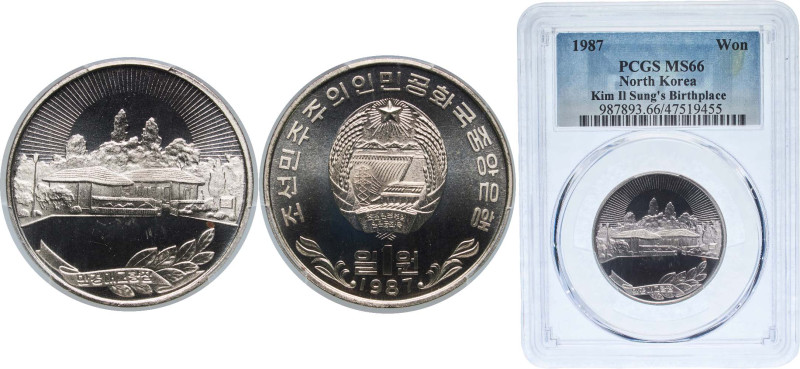 North Korea Democratic People's Republic 1987 1 Won (Birthplace) Copper-nickel 1...