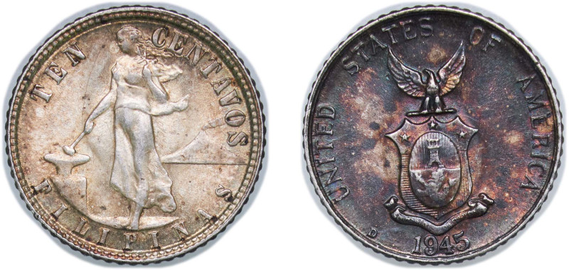 Philippines Commonwealth 1945 D 10 Centavos Silver (.750) Denver Mint (143592000...