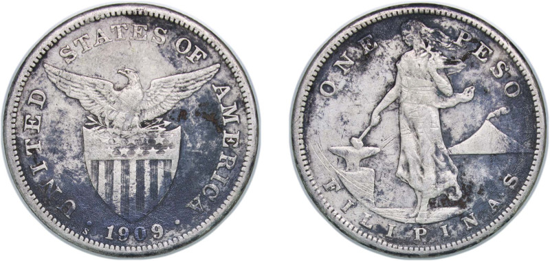 Philippines Insular Government 1909 S 1 Peso (Small type) Silver (.800) San Fran...