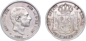 Philippines Spanish colony 1881 50 Centavos - Alfonso XII Silver (.835) Manila Mint (2479806) 12.93g XF KM 150