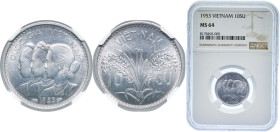 Vietnam South Vietnam French puppet state 1953 10 Su - Bảo Đại Aluminium Paris Mint (20000000) 1.3g NGC MS 64 KM 1 Schön 35