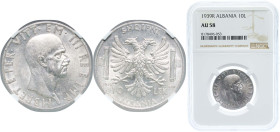 Albania Italian occupation 1939 R 10 Lek - Victor Emmanuel III Silver (.835) Rome Mint (175000) 10g NGC AU 58 KM 34