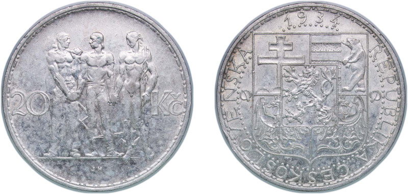 Czechoslovakia First Republic 1934 20 Korun Silver (.700) Kremnica Mint (3280000...