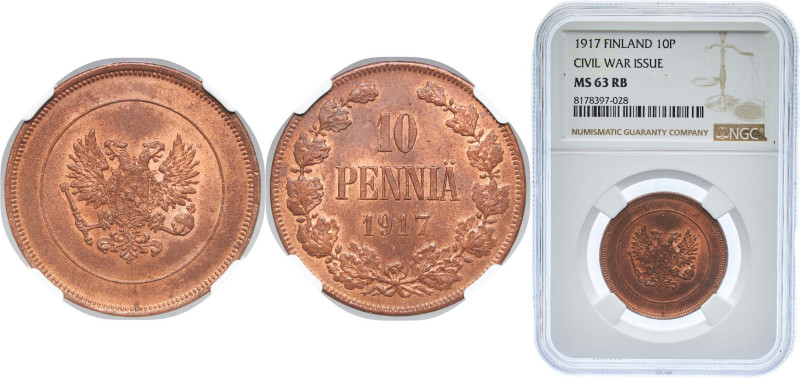 Finland Grand duchy 1917 10 Pennia (Civil War Coinage) Copper Helsinki Mint 12.8...