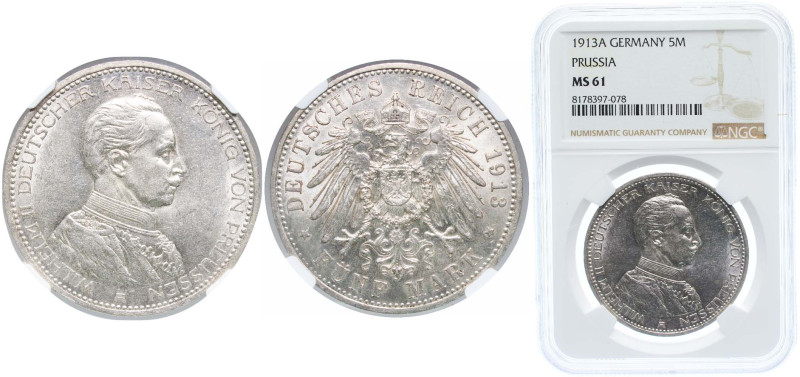 Germany Kingdom of Prussia Second Empire 1913 A 5 Mark - William II Silver (.900...