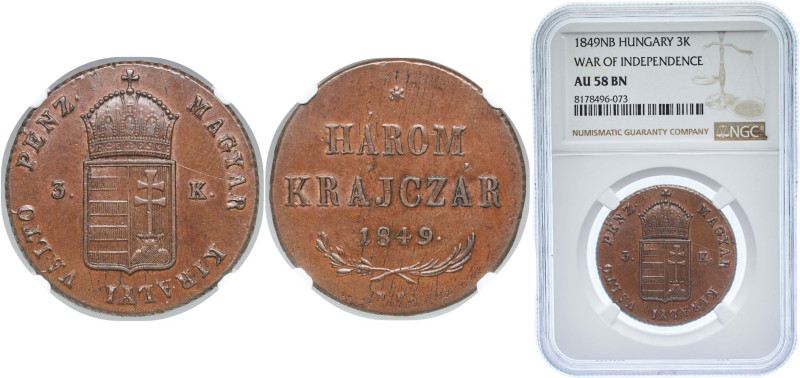 Hungary Kingdom 1849 NB 3 Kreuzers (War of Independence Coinage) Copper Baia Mar...