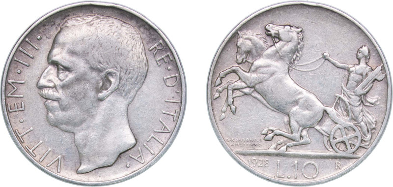 Italy Kingdom 1928 R 10 Lire - Victor Emmanuel III Silver (.835) Rome Mint (6651...