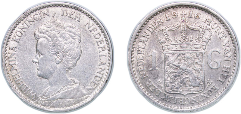 Netherlands Kingdom 1910 1 Gulden - Wilhelmina Silver (.945) Utrecht Mint (10000...