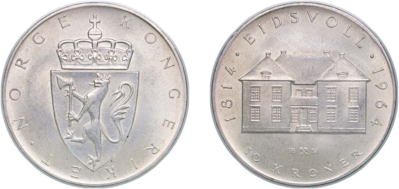 Norway Kingdom 1964 10 Kroner - Olav V (Constitution Sesquicentennial) Silver (....