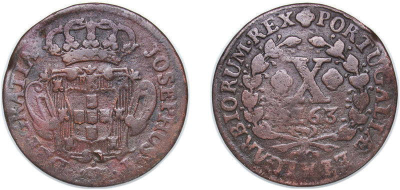 Portugal Kingdom 1763 10 Réis - José I Copper Lisbon Mint 11.58g VF Gomes Jo 07,...