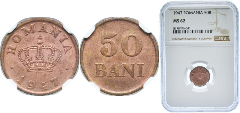 Romania Kingdom 1947 50 Bani - Mihai I Bronze (13266000) 1.7g NGC MS 62 KM 72 Sc...