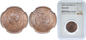 Argentina Federal Republic 1890 1 Centavo Bronze (2137000) 5g NGC MS 64 BN KM 32 CJ 38 to 51