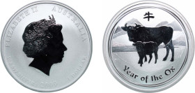 Australia Commonwealth 2009 P 1 Dollar - Elizabeth II (4th Portrait - Year of the Ox - Silver Bullion Coin) Silver (.999) Perth Mint (300000) 31.1g BU...