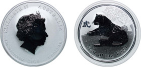 Australia Commonwealth 2010 P 1 Dollar - Elizabeth II (4th Portrait - Year of the Tiger - Silver Bullion Coin) Silver (.999) Perth Mint (300000) 31.1g...