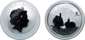 Australia Commonwealth 2011 P 1 Dollar - Elizabeth II (4th Portrait - Year of the Rabbit - Silver Bullion Coin) Silver (.999) Perth Mint (300000) 31.1...