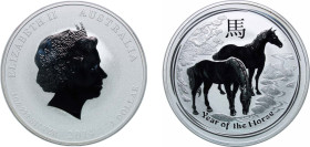 Australia Commonwealth 2014 P 1 Dollar - Elizabeth II (4th Portrait - Year of the Horse - Silver Bullion Coin) Silver (.999) Perth Mint (300000) 31.1g...
