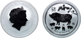 Australia Commonwealth 2019 P 1 Dollar - Elizabeth II (4th Portrait - Year of the Pig - Silver Bullion Coin) Silver (.9999) Perth Mint (9000) 31.1g BU...