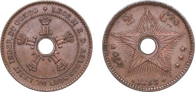 Belgium Belgian Congo Belgian colony 1888 2 Centimes - Léopold II Copper Brussels Mint 4g UNC KM 2 LA VCM-2