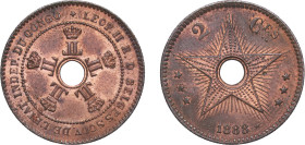 Belgium Belgian Congo Free State 1888 2 Centimes - Léopold II Copper Brussels Mint 4g UNC KM 2 LA VCM-2