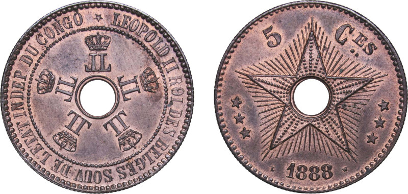 Belgium Belgian Congo Free State 1888 5 Centimes - Léopold II Copper Brussels Mi...