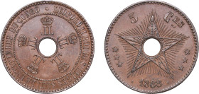 Belgium Belgian Congo Free State 1888 5 Centimes - Léopold II Copper Brussels Mint 10g AU KM 3 LA VCM-3