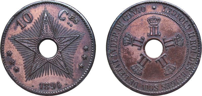Belgium Belgian Congo Free State 1894 10 Centimes - Léopold II Copper (150000) 2...