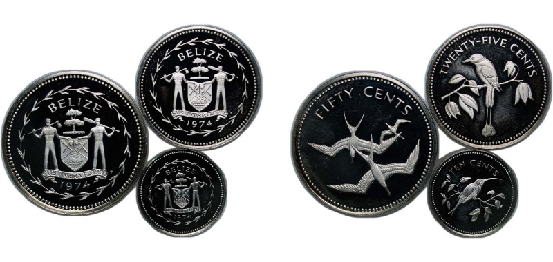Belize Constitutional Monarchy 1974 FM 10,25,50 Cents Set - Elizabeth II (Avifau...