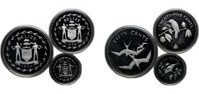 Belize Constitutional Monarchy 1974 FM 10,25,50 Cents Set - Elizabeth II (Avifauna of Belize, 3 Lots) Silver (.925) The Franklin Mint PF