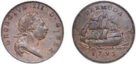 Bermuda British colony 1793 1 Penny - George III Copper Soho Mint (72000) 12.95g AU KM 5 Pr 5