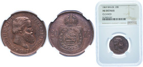 Brazil Empire 1868 20 Réis - Pedro II Bronze (90360000) 7g NGC AU Cleaned KM 474