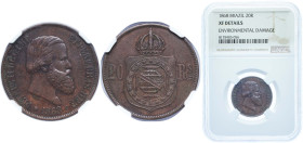 Brazil Empire 1868 20 Réis - Pedro II Bronze (90360000) 7g NGC XF Environmental Damage KM 474