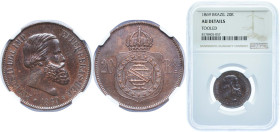 Brazil Empire 1869 20 Réis - Pedro II Bronze Brussels Mint 7g NGC AU Tooled KM 474