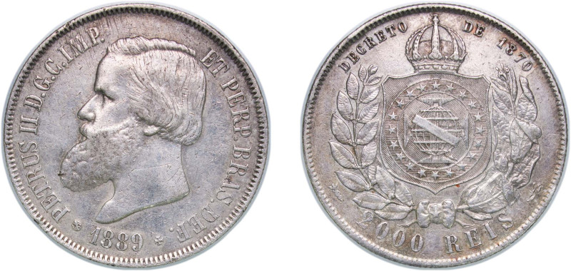 Brazil Empire 1889 2000 Réis - Pedro II Silver (.917) 25.51g VF KM 485