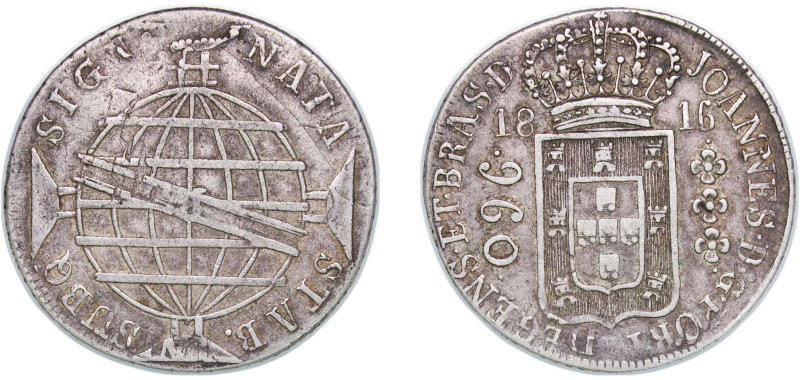 Brazil Portuguese colony 1816 R 960 Réis - João Prince Regent Silver (.917) Rio ...