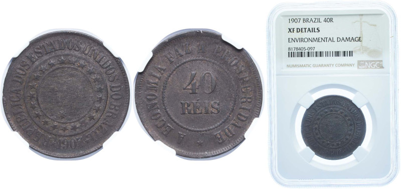Brazil Republic of the United States of Brazil 1907 40 Réis Bronze (218000) 12g ...