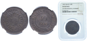 Brazil Republic of the United States of Brazil 1907 40 Réis Bronze (218000) 12g NGC XF Environmental Damage KM 491