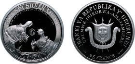 Burundi Republic 2022 25 Francs (Hippopotamus) Silver (.999) B. H. Mayer Kunstprageanstalt Mint (10000) 31.1g PF KM 49