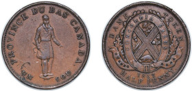 Canada Lower Canada British colony 1837 ½ Penny / 1 Sou (City Bank) Copper (240000) 9.19g VF CCT LC-8A Breton His 522 KM Tn6