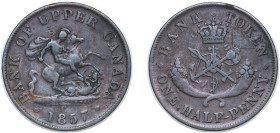Canada Upper Canada British colony 1857 ½ Penny - Bank of Upper Canada Copper Heaton Mint (3000000) 7.65g VF CCT PC-5 Breton His 720 KM Tn2