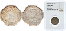 Chile Republic 1866 So 20 Centavos Silver (.900) Santiago Mint (4298000) 4.6g NGC AU Cleaned KM 135
