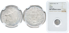 Chile Republic 1907 So 10 Centavos Silver (.500) Santiago Mint 2g NGC AU 58 KM 156.2