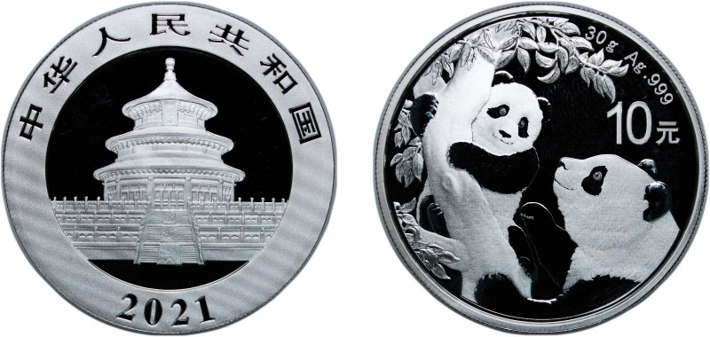 China People's Republic of China 2021 10 Yuan (Panda) Silver (.999) (10000000) 3...