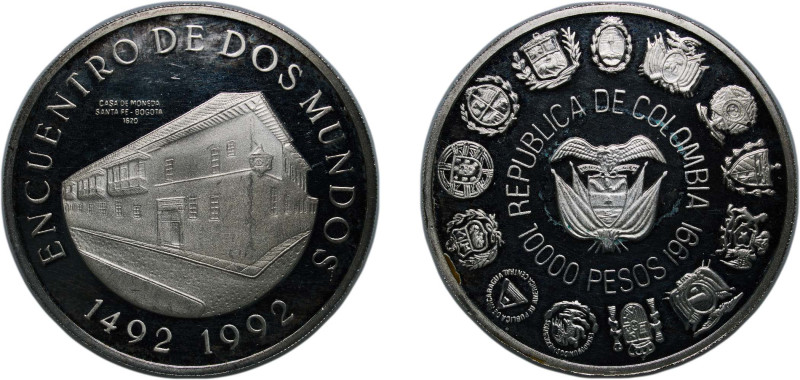 Colombia Republic 1991 10 000 Pesos (Santa Fe - Bogotá Mint) Silver (.925) (7000...