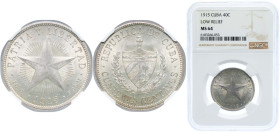Cuba First Republic 1915 40 Centavos (Low Relief) Silver (.900) Philadelphia Mint (2633000) 10g NGC MS 64 KM 14 Y 8