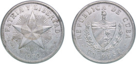 Cuba First Republic 1934 1 Peso Silver (.900) Philadelphia Mint (3000000) 26.75g AU KM 15 Y 9