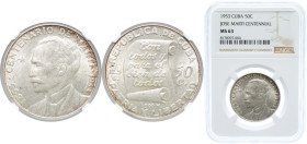 Cuba First Republic 1953 50 Centavos (José Martí) Silver (.900) Philadelphia Mint (2000000) 12.5g NGC MS 63 KM 28 Y 22